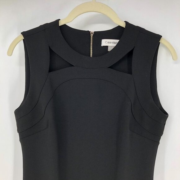 Calvin Klein Black Sheath Midi Sleeveless Dress Front Cutouts back zipup size 2 - Picture 6 of 15